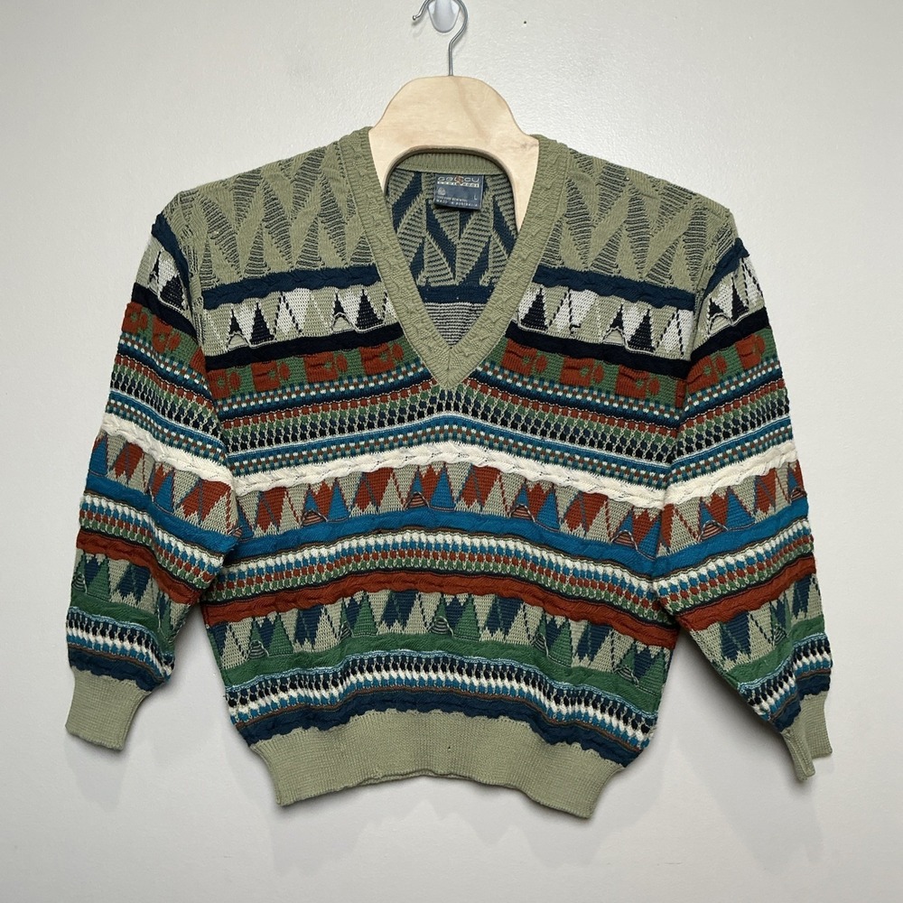 VTG‎ GECCU Men's All Over Print Pure Wool Knit Sweater Australia Large Grandpa